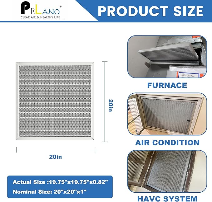 20x20x1 Reusable Air Filter, Electrostatic HVAC Air Filter, Lasts a Lifetime, Washable, Enjoy Fresher Air in Home and Office, MERV 8 (Actual Size:19.75x19.75x0.8 Inch)