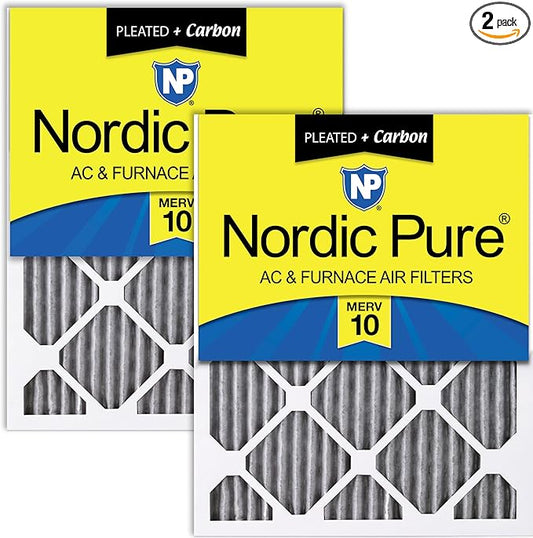 Nordic Pure 18x25x1 (Actual Size: 17 1/2 x 24 1/2 x 3/4) Furnace Air Filters MERV 10 Pleated Plus Carbon 2 Pack