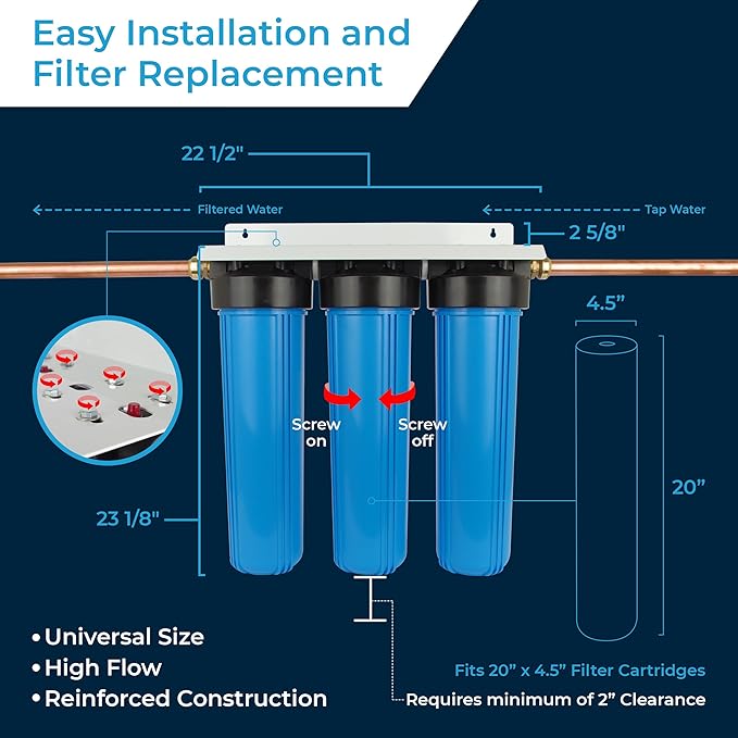 SpiroPure SP-WH300 Advanced 3-Stage Whole House Water Filter, Sediment Catalytic Carbon Descaler, Chlorine Reduction for The Home, Salt Free Descaler, City or Well Water