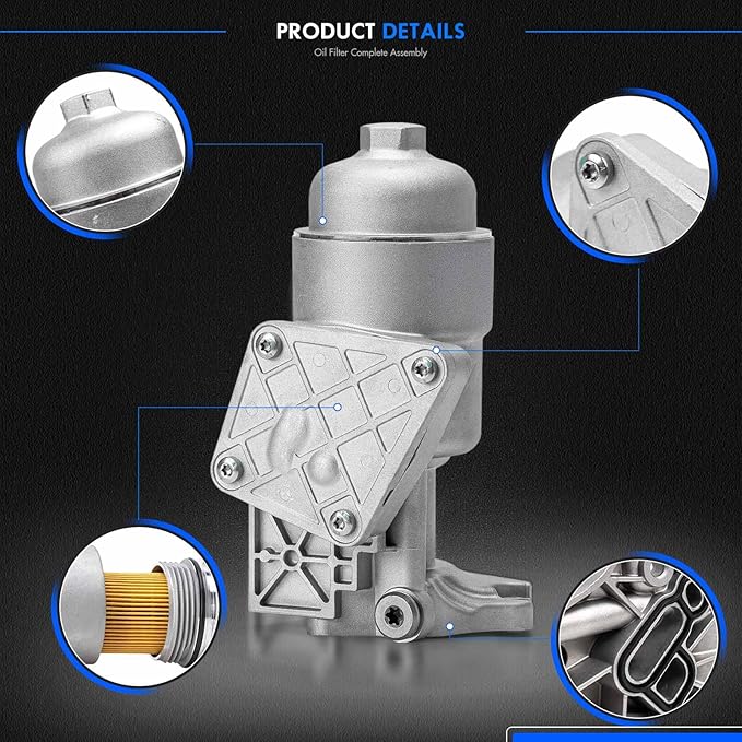 26300-3CAB1 Upgrade Aluminum Oil Filter Complete Assembly Kit Fit for Santa Fe 2013-2019 Azera 2012-2017 For Kia Cadenza 2014-2016 Sedona 2015-2018 Sorento 2012-2018 Replace# 26300-3CAB0, 26320-3CAA0