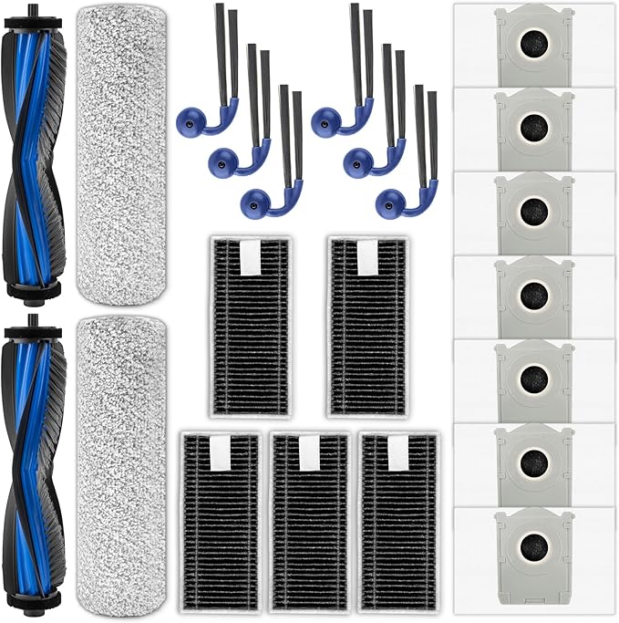 (22 Pack) X9 Pro Omni Replacement Parts Compatible with ECOVACS DEEBOT X9 Pro Omni Robot Vacuum, 2 Roller Brushes, 2 Brush Rollers, 6 Side Brushes, 7 Dust Bags, 5 HEPA Filters, Accessories Kit