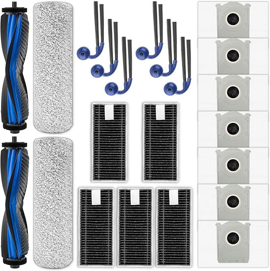 (22 Pack) X9 Pro Omni Replacement Parts Compatible with ECOVACS DEEBOT X9 Pro Omni Robot Vacuum, 2 Roller Brushes, 2 Brush Rollers, 6 Side Brushes, 7 Dust Bags, 5 HEPA Filters, Accessories Kit