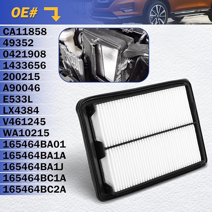 CA11858 Engine Air Filter for Rogue (2014-2020), Rogue Sport (2017-2022), Qashqai (2017-2020) - Replaces WA10215 165464BA01, 165464BA1A, 165464BA1J, 165464BC1A, 165464BC2A