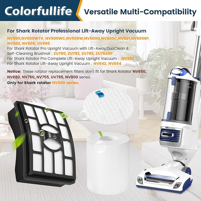Colorfullife Filters for Shark Rotator Pro Lift-Away NV500, NV501, NV502, NV503, NV505, NV510, NV520,NV552,UV560, Xff500 Xhf500 (Not Fit NV650,NV750 Series)