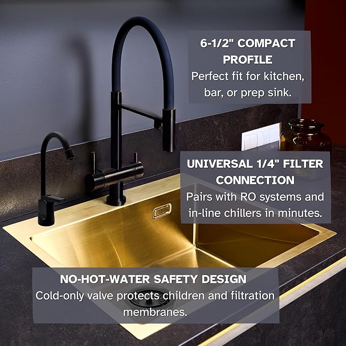 Westbrass D203-NL-62 6" Touch-Flo Style Pure Cold Water Dispenser Faucet, Matte Black