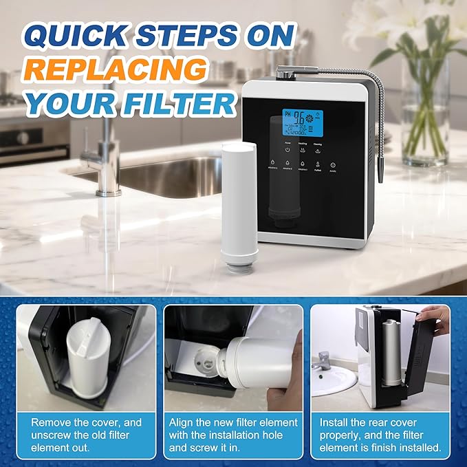 Alkaline Water Filter Cartridge Replacement, 1-Pack, Improve Water Taste, Reduces Impurities & Bad Taste, Compatible with Koract Alkaline Water Ionizer Machine