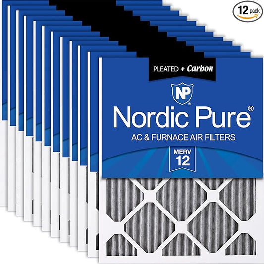 Nordic Pure 16x24x1 (Actual Size: 15 1/2 x 23 1/2 x 3/4) Furnace Air Filters MERV 12 Pleated Plus Carbon 12 Pack