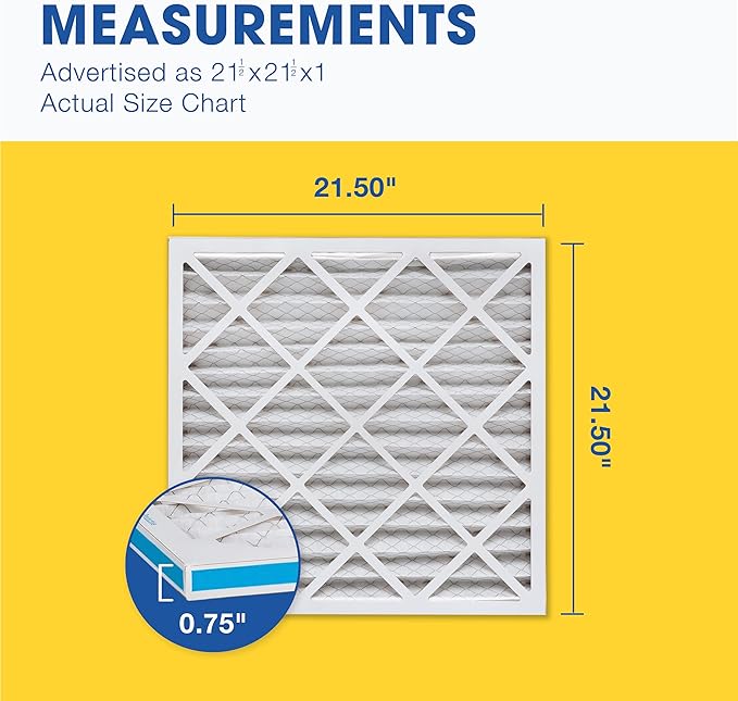 Aerostar 21.5x21.5x1 MERV 8 Air Filter, Pleated AC Furnace HVAC Filters (21.5x21.5x0.75), Electrostatically Charged for Allergies Dust Pet Dander Pollen Mold Lint, MPR 600 FPR 5, USA, 6 Pack