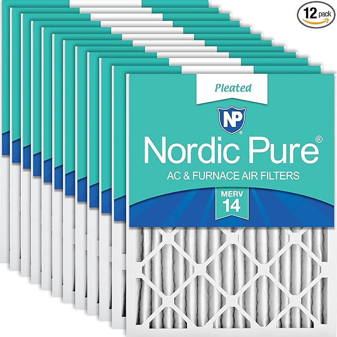 Nordic Pure 16x20x2 (Actual Size: 15 1/2 x 19 1/2 x 1 3/4) Pleated MERV 14 Air Filters 12 Pack