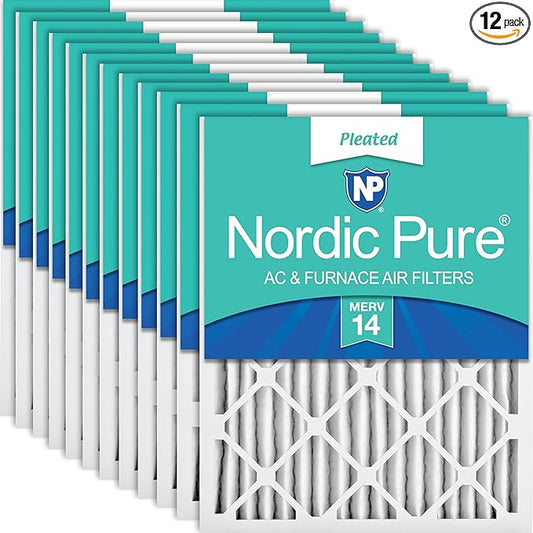 Nordic Pure 18x20x2 (Actual Size: 17 1/2 x 19 1/2 x 1 3/4) Pleated MERV 14 Air Filters 12 Pack