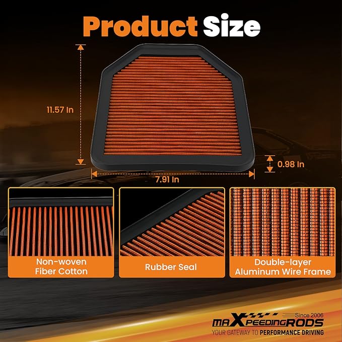 maXpeedingrods MX-2364 High Performance Engine Air Filter Washable & Reusable, Requires No Oil for Jeep Wrangler JK 2007-2017, for JEEP Wrangler III (JK) / Wrangler II (TJ) 53034018AD 53034018AE