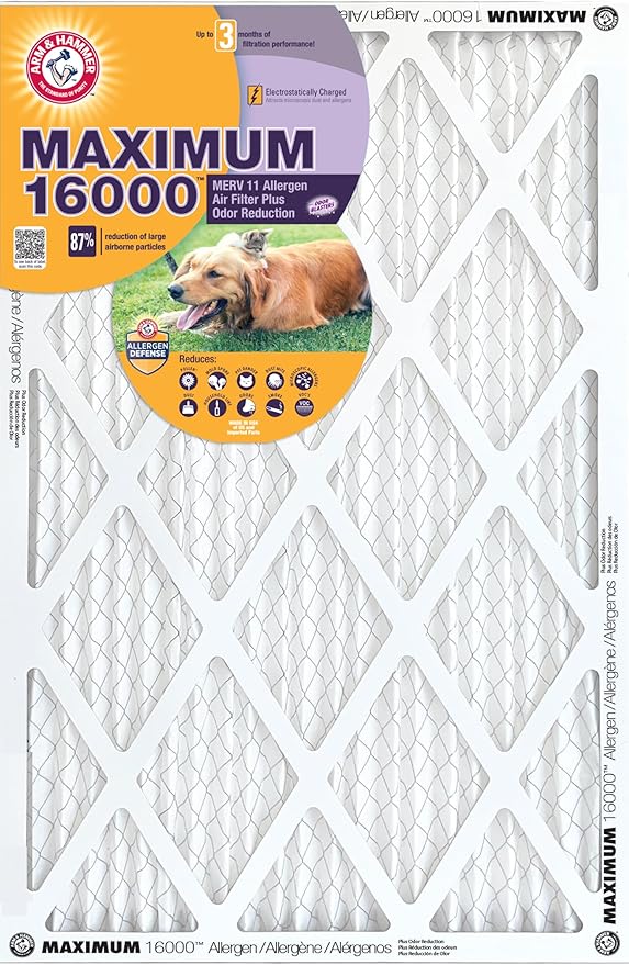 Arm & Hammer Max Allergen & Odor Reduction 20x30x1 Air and Furnace Filter, MERV 11, 4-Pack