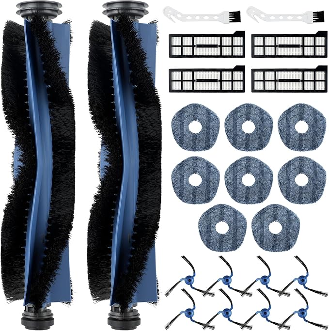24 Pack X10 Pro Omni Replacement Parts for Eufy X10 Pro Omni Robotic Vacuum Cleaner Accessories Kit, 2 Roller Brushes, 4 HEPA Filters, 8 Mop Cloths, 8 Side Brushes, 2 Cleaning Brushes