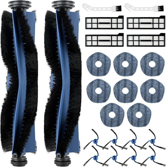 24 Pack X10 Pro Omni Replacement Parts for Eufy X10 Pro Omni Robotic Vacuum Cleaner Accessories Kit, 2 Roller Brushes, 4 HEPA Filters, 8 Mop Cloths, 8 Side Brushes, 2 Cleaning Brushes