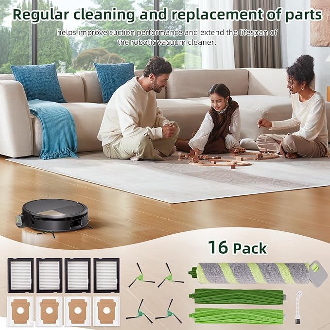 16 Pcs Accessories kit for iRobot Roomba Max 705 Combo Robot Vacuum, 2 Main Brush, 4 Dust Bags, 4 Hepa Filters, 1 roller brush, 4 Side Brushes, 1 Clean Tool, Replacement Parts with iRobot 705