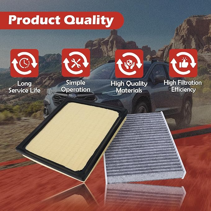 16546AA16A Engine Air Filter and CF12157 Cabin Air Filter kit Compatible with 2018-2025 Crosstrek 2.0L 2021-2024 Crosstrek 2.5L 2020-2025 Outback 2.4L 2.5L Replaces 16546-AA16A 87139-58010