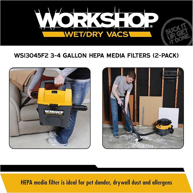 WORKSHOP Wet/Dry Vacs Vacuum Filters WS13045F2 Genuine Replacement HEPA Media Filters (2-Pack) for WORKSHOP Branded 3-Gallon to 4.5-Gallon Wet Dry Shop Vacuum Cleaners