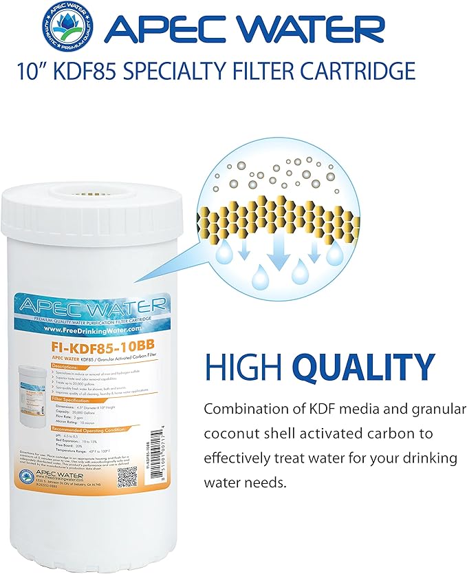 APEC Water Systems FI-KDF85-10BB US Made Iron and Hydrogen Sulfide Reduction Replacement Water Filter, 4.5"x10"