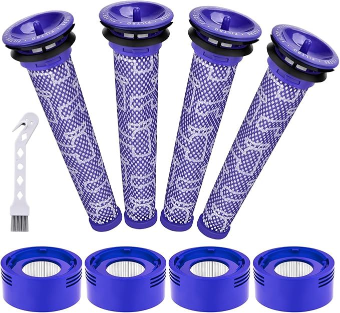 V8 V7 Filter Replacement for Dyso.n V8 Animal V8 Absolute V8 Motorhead SV10 V7 Animal Cordless Stick Vacuum Cleaner, 4 HEPA Post Filters+4 Pre Filters, Parts # 967478-01 & 965661-01