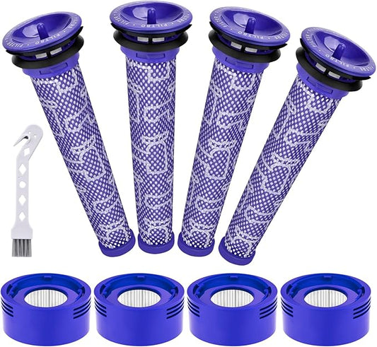 V8 V7 Filter Replacement for Dyso.n V8 Animal V8 Absolute V8 Motorhead SV10 V7 Animal Cordless Stick Vacuum Cleaner, 4 HEPA Post Filters+4 Pre Filters, Parts # 967478-01 & 965661-01