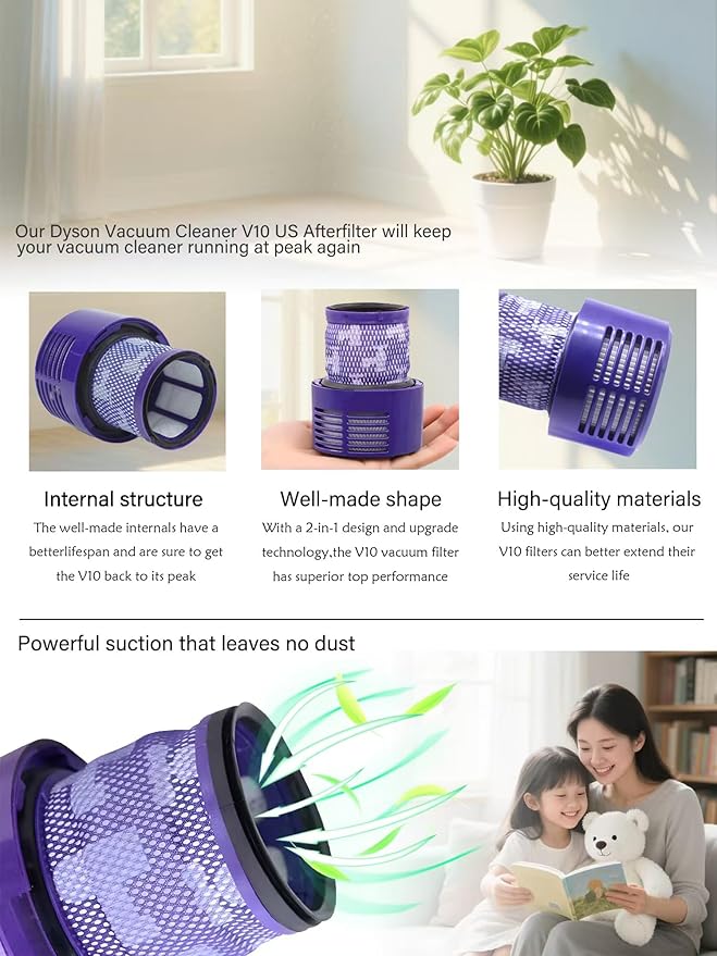 Suitable for Dyson V10 SV12 Replacement V10 Filter contains 2 filters and 1 cleaning brush.