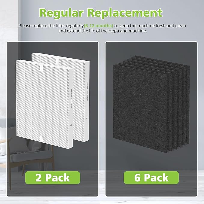 AP-1512HH Filter Replacement Set for Coway Airmega AP-1512HH and Airmega 200M Air Purifiers, 2 HEPA Filter and 6 Carbon Pre-Filters, Compared to Part # 3304899