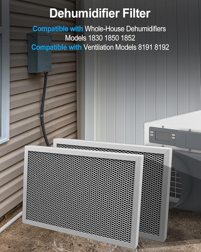 WUMZIJ 2PCS 5443 Dehumidifier Filter Compatible with Whole-House Dehumidifiers Models 1830 1850 1852 and Ventilation Models 8191 8192, MERV 8 Washable 10x12x1