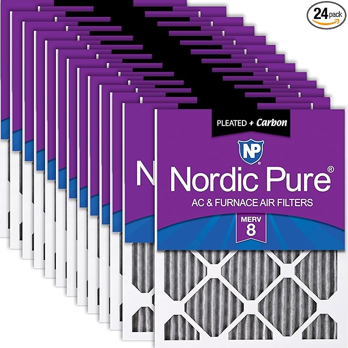Nordic Pure 12x18x1 (Actual Size: 11 1/2 x 17 1/2 x 3/4) Furnace Air Filters MERV 8 Pleated Plus Carbon 24 Pack