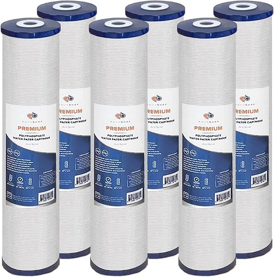 Aquaboon 5 Micron 20 x 4.5 Whole House Water Filter Replacement Cartridge Anti-Scale for 1-Stage Water Filtration System 6 Pack