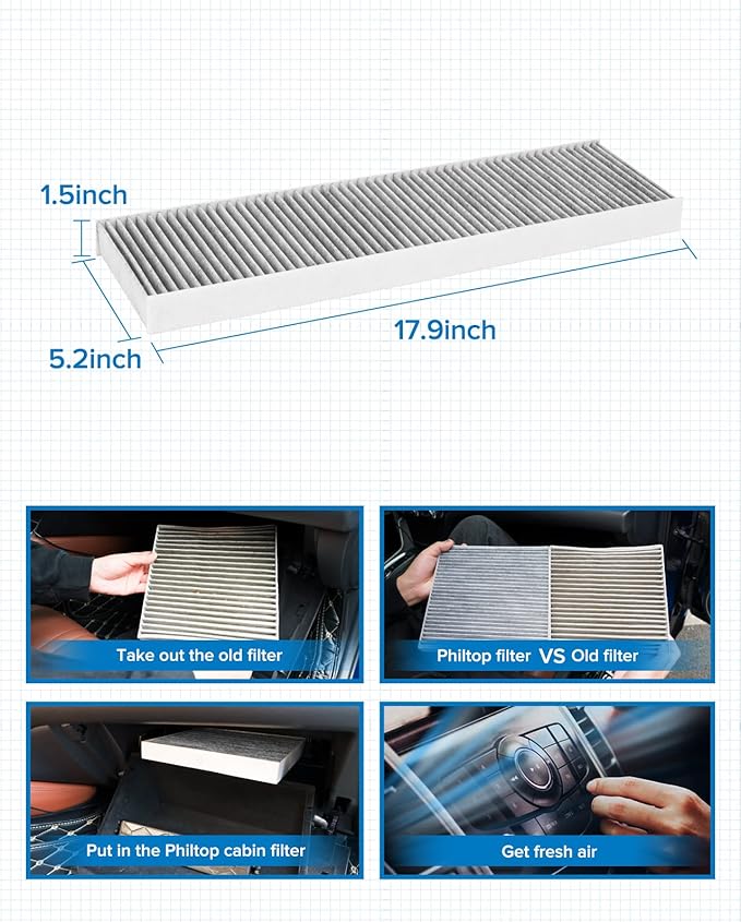 PHILTOP Cabin Air Filter w/Activated Carbon, Compatible with CF10733 Mini Cooper 2007-2015, Cooper Countryman 2011-2016, Cooper Paceman 2013-2016, Carbon Filter Up Dust Pollen Odor