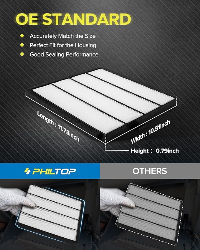 PHILTOP Cabin Air Filter w/Activated Carbon, Compatible with CF8813A Honda Pilot 2003-2008, Odyssey 1999-2004, Acura MDX 2001-2006, Carbon Filter Up Dust Pollen Odor