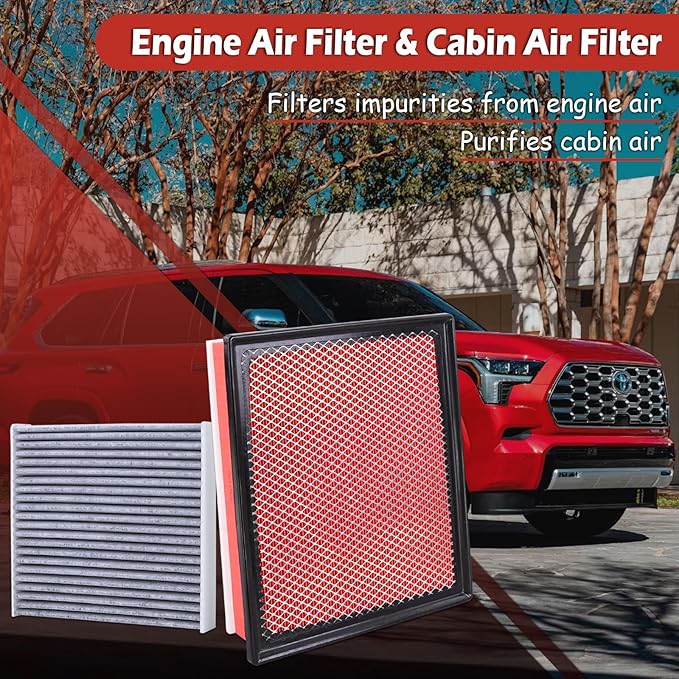 CA11895 Engine Air Filter and CF10285 Cabin Air Filter kit Compatible with 2014-2022 Toyota Sequoia 2013-2021 Tundra 5.7L 2013-2019 Tundra 4.6L 2013-2014 Tundra 4.0L Replaces 17801-0P100 87139-YZZ16