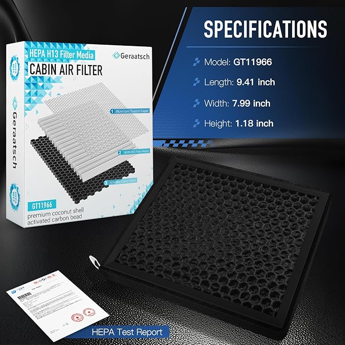 HEPA Cabin Air Filter,Tested 99.95% Filtration, Zero deformation,CF11966 for Envision,CT5,LYRIQ,XT5,Blazer,Camaro,Colorado,Equinox,Impala,Malibu,Silverado,Canyon,Acadia,Sierra,Terrain,Yukon