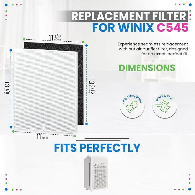 Bagean C545 HEPA Filter S Compatible with Winix Air Purifier Filter Replacement 1712-0096-00 - Certified H13 True HEPA with Activated Carbon Filters 99.97% Particles and Purifies Air (1-Set)