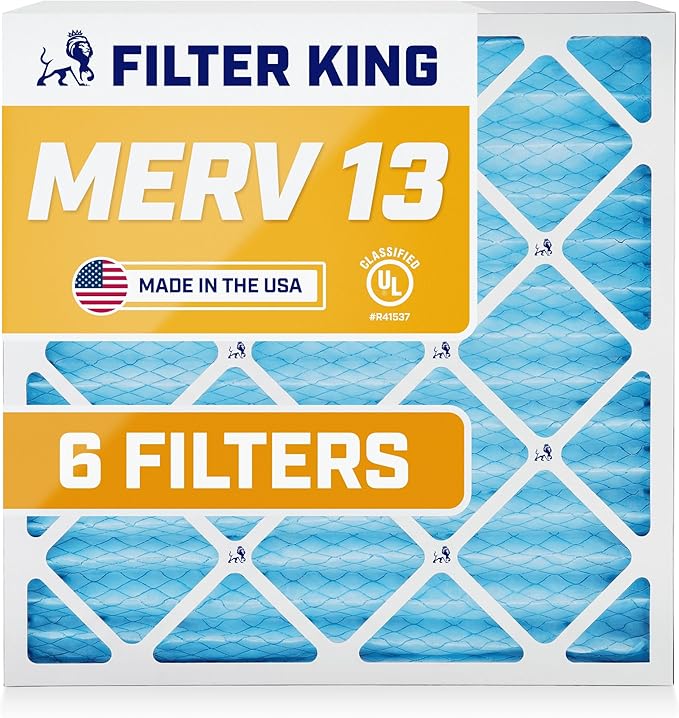 Filter King 12x15x1 Air Filter (MERV 13) (6-Pack) Dust & Allergy Control AC Furnace Filters, MADE IN USA, HVAC, Pleated, Electrostatic (Actual Size: 11.5 x 14.5 x .75)