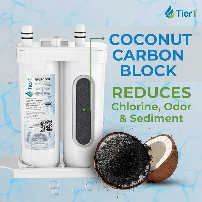 Tier1 RWF1031 WF2CB Refrigerator Water Filter | Replacement for PureSource2 WF2CB & EWF01 Fridge Filter - Up to 12 Months Supply | Easy Install | Odor Control | Clean & Great Tasting Water (2-pk)