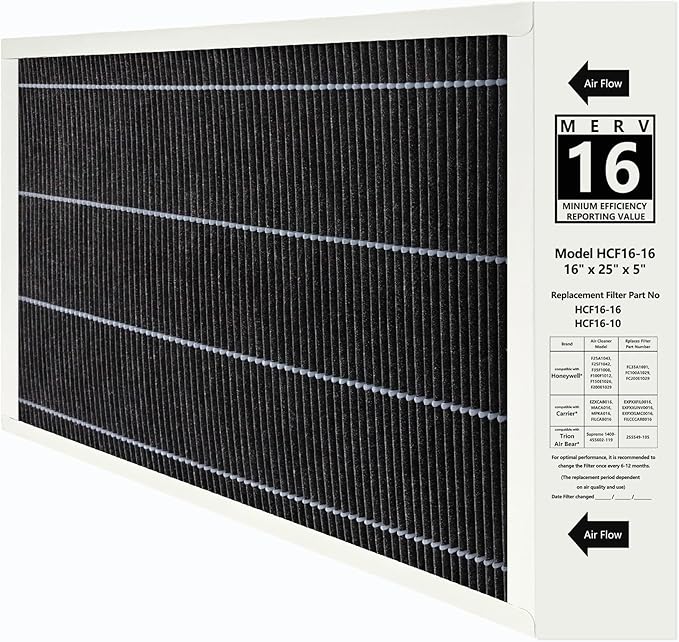 1 Pack X6672 16x25x5 MERV 16 Filter Compatible with Lennox X6672, HCC16-28 Healthy Climate Clean MERV 16 Home Furnace Filter for HVAC System, Part Number HCF16-16, HCF16-10