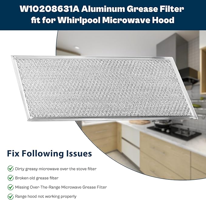 Microwave Grease Filter 13x6 fit for Maytag-Whirlpool-Kitchen Aid Microwave Filter Replacement Kitchen Hood Vent Filter 6x13 fit for Amana Microwave Filter Replacement W10208631A 2 Pack prime&swift