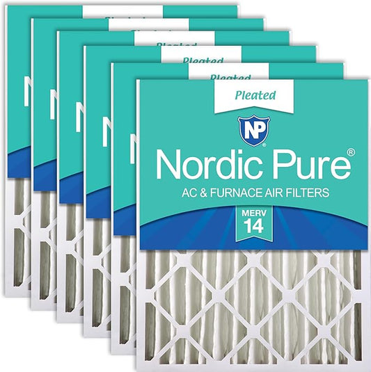 Nordic Pure 20x25x4 (Actual Size: 19 1/2 x 24 1/2 x 3 5/8) Pleated MERV 14 Air Filters 6 Pack