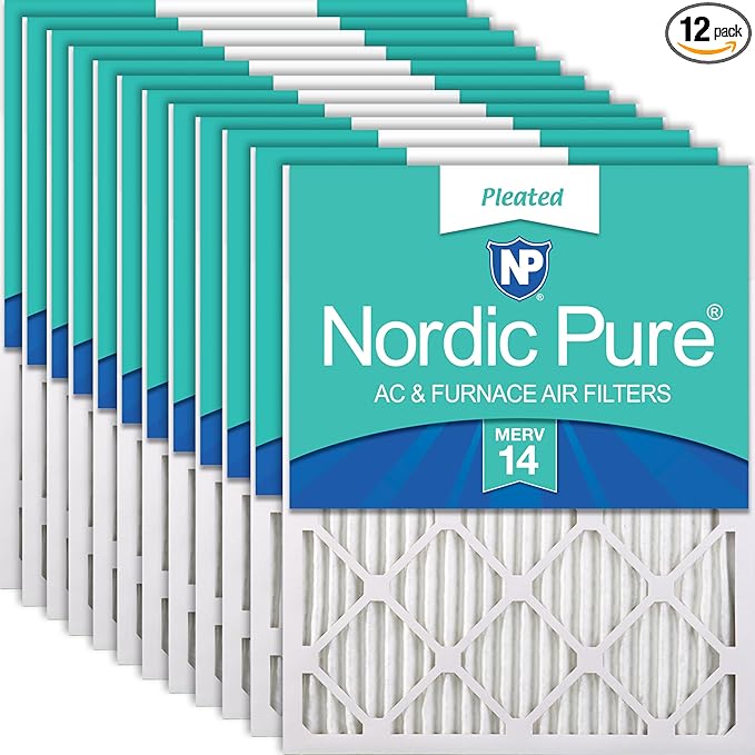 Nordic Pure 20x20x1 (Actual Size: 19 1/2 x 19 1/2 x 3/4) Pleated MERV 14 Air Filters 12 Pack