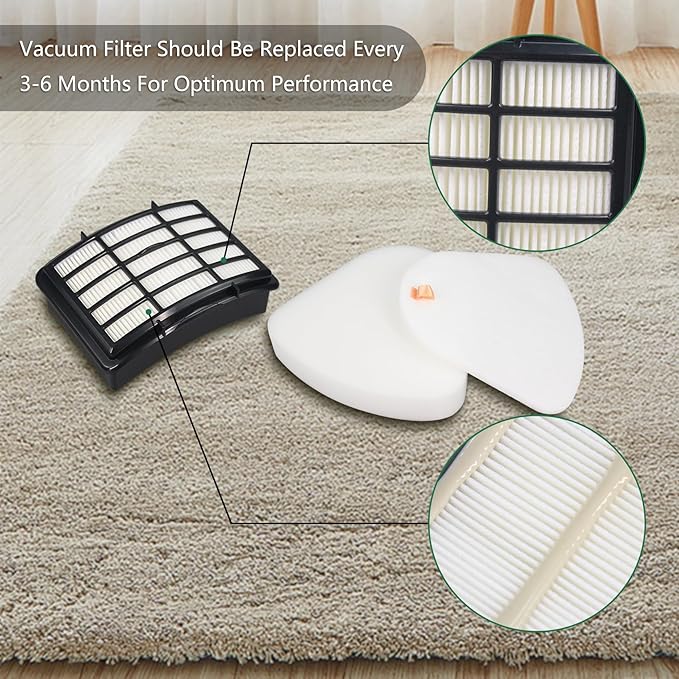 Replacement Filter Compatible with Shark NV380 NV380 26 NV380C Navigator Lift-Away Deluxe Upright Vacuum (4 Foam filters, 2 HEPA filters)