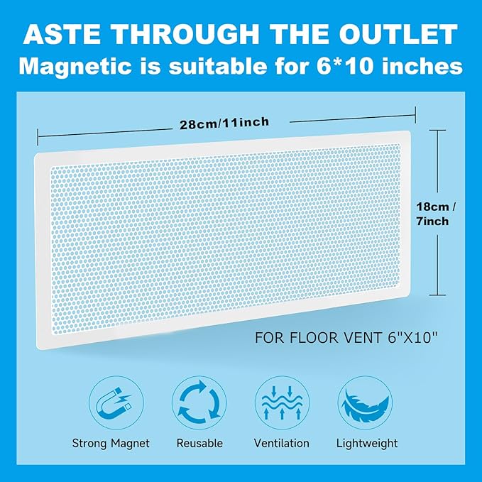4 PCS White Magnetic Vent Covers - 7"x11" Magnetic Air Vent Screen - for Floor/Wall/Ceiling Registers - Easy Install, Secure Fit - Durable(Fits Registers 7" to 8" Wide x 11" to12.5" Long)