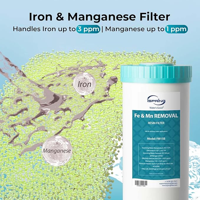 iSpring F3WGB31BM Whole House Water Filter Replacement Pack, Reduces Iron, Manganese, Chlorine, Sediment, Taste, and Odor, Up to 12 Months, 4.5” x 10”, Fits WGB31BM