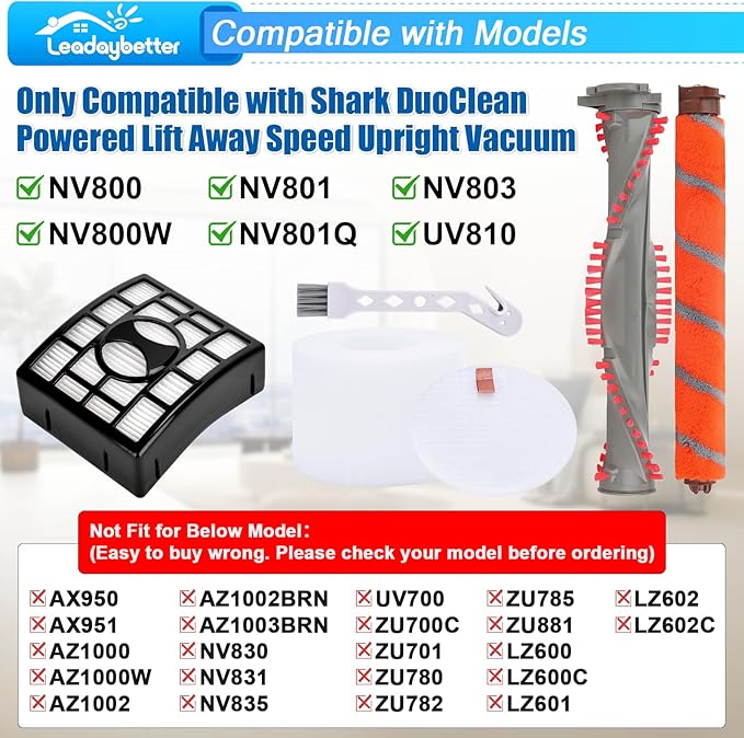 Leadaybetter UV810 Roller Brush Filter Replacement for Shark DuoClean NV800 NV800W NV801 NV801Q NV803 Powered Lift Away Speed Upright Vacuum, Compare to Part # 1147FT800 & 1148FT800 & XHF680 & XFF680