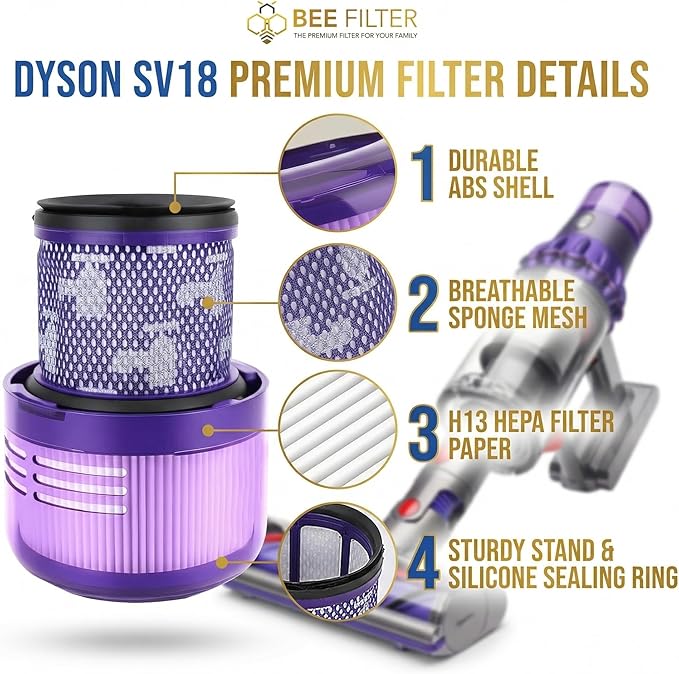 Dyson V9 Filter, 2-Pack Premium True HEPA Replacement Filters Compatible with Dyson SV18 Vacuum, Dyson V9 Motorbar Vacuum, Sv18 Filter, Digital Slim, V9 Filter Replacement, Part no. 970612-01