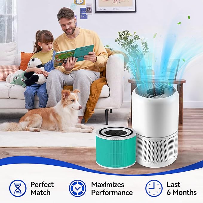 Core 300-RF Toxin Absorber Replacement Filter for LEVOIT Core 300, Core300-P, Core 300S VortexAir Air Purifier, 3-in-1 HEPA Activated Carbon(Green)
