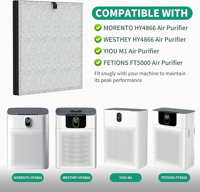 4 Packs Premium HY4866 Replacement filter Compatible with MORENTO HY4866, WESTHEY HY4866, YIOU M1 and FETIONS FT5000 Air Cleaner Purifiers, Pet Dander Version, Green