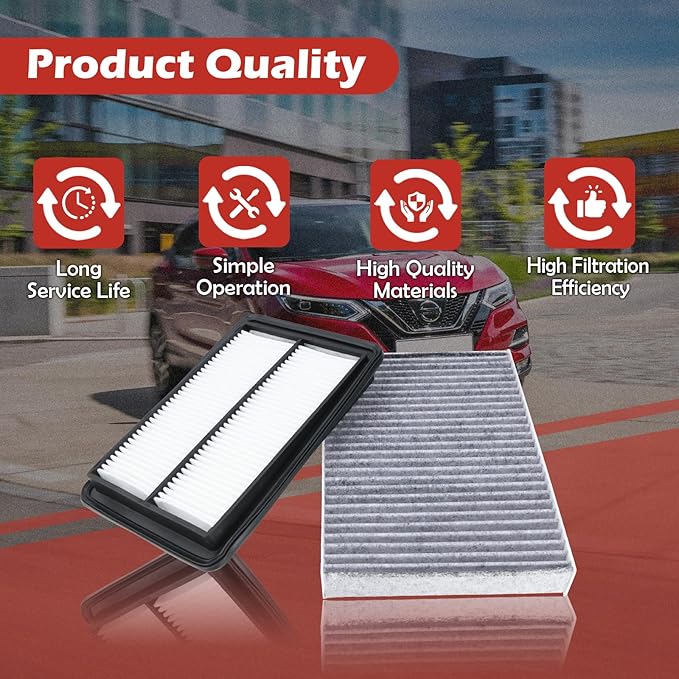 16546-4BA1A Engine Air Filter and 27277-4BA0A Cabin Air Filter kit Compatible with 2017-2019 Rogue 2.0L Hybrid 2017-2022 Rogue Sport 2.0L 2014-2020 Rogue 2.5L 2017-2020 Qashqai 2.0L