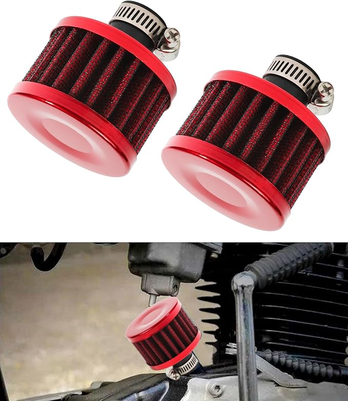 2Pcs Mini Air Vent Crankcase Breather, Cold Air Intake Filter for Car, Motorcycle (Red)