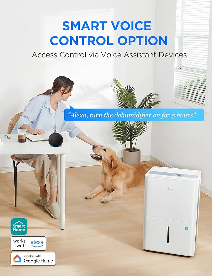 Midea 4,500 Sq. Ft. Dehumidifier With Pump Included, 50 Pint - Ideal For Basements, Large & Medium Sized Rooms, And Bathrooms (White)